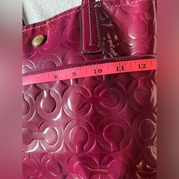 Coach Patent Leather Medium-Sized Tote Bag, Cranberry dark pink color - Picture 9 of 16